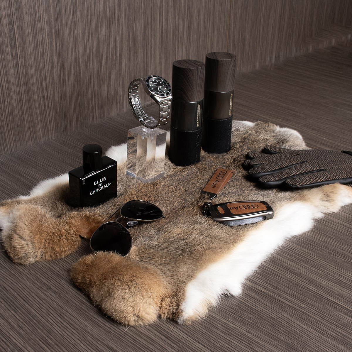 【男士玄关托盘套装】样板间衣帽间车钥匙手套手表摆件兔毛复古棕