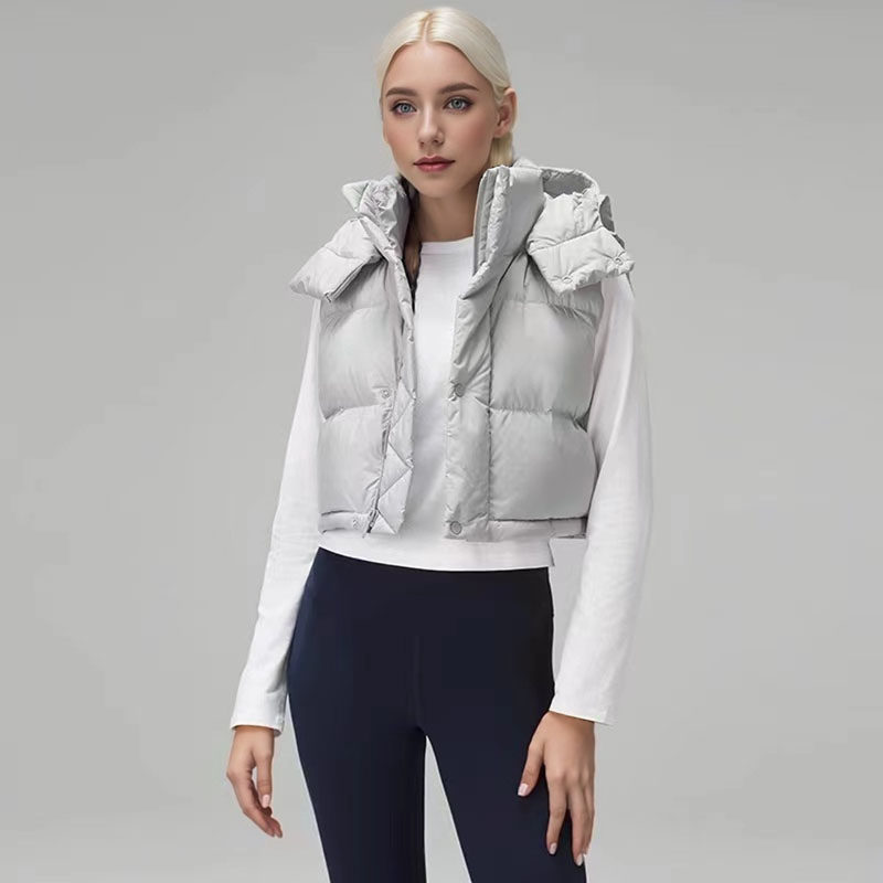 超短款鹅绒连帽羽绒马甲2024冬季新款时尚显瘦马夹背心女羽绒服潮