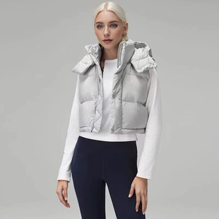 超短款鹅绒连帽羽绒马甲2024冬季新款时尚显瘦马夹背心女羽绒服潮