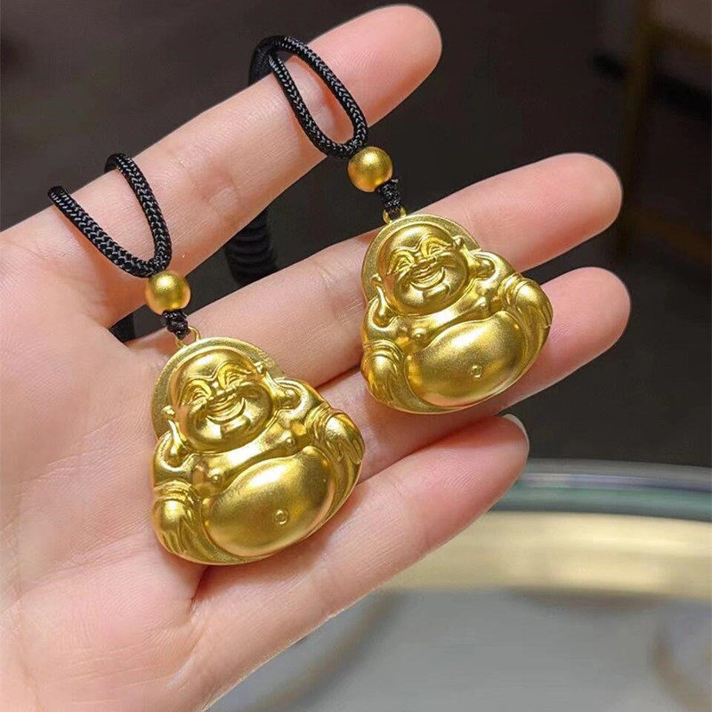 999足金黄金大肚弥勒佛吊坠女24k金包银笑脸如来佛挂坠男士送礼物