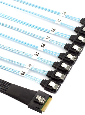 PCI- Slimlin SAS SFF-8654 8I防斜插转8X SATA直头硬盘转换线