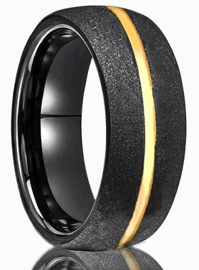 8宽双色电镀钨钢戒指喷砂球面男士戒指复古欧美风一键代发