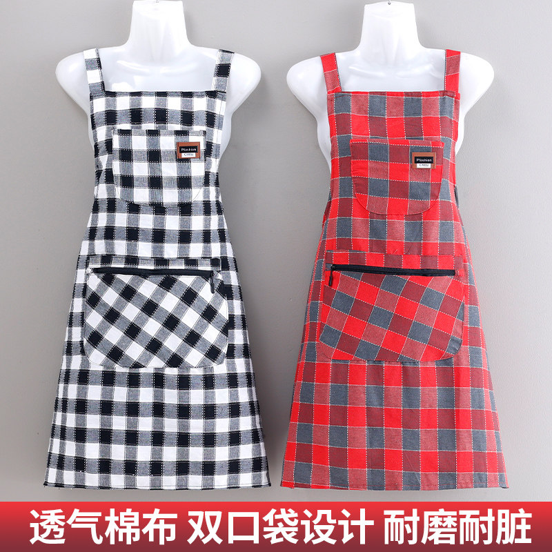 棉布做饭围裙女家用厨房老粗布透气围腰饭店摆摊男可爱洋气工作服