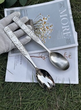 出德国ve高端无暇304不锈钢大勺子创意复古浮雕吃饭长餐勺汤匙调