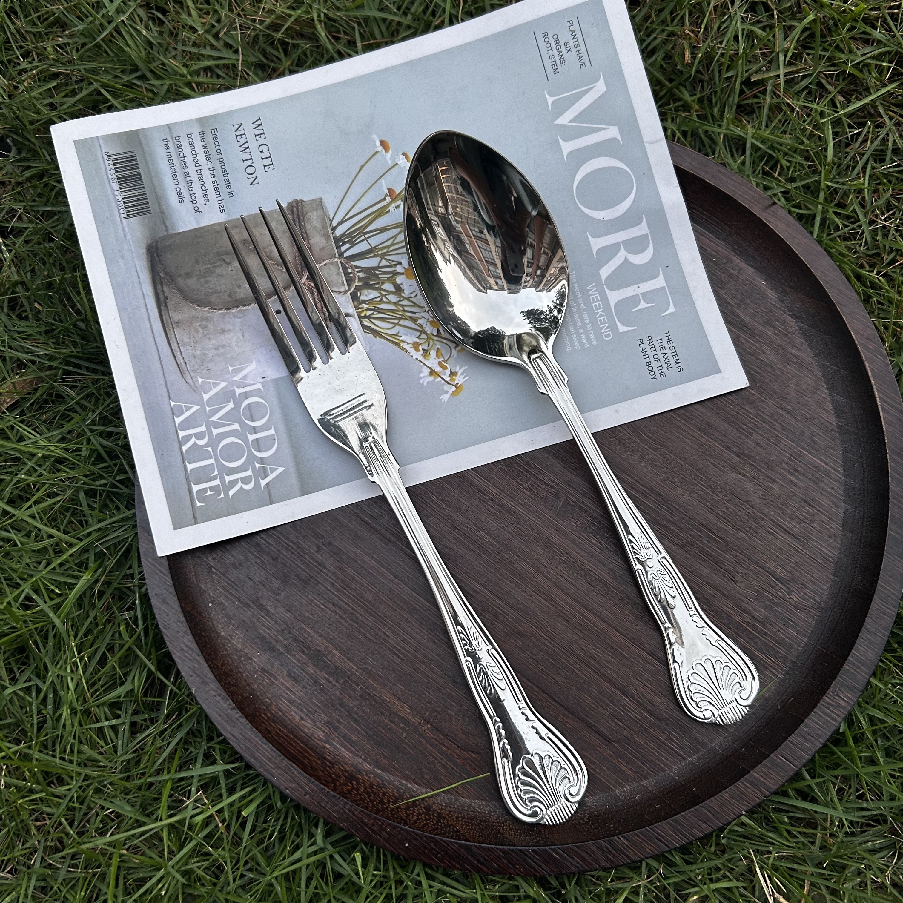 出香港sunnex不锈钢贝壳皇室浮雕牛排叉牛排勺大头分餐勺公勺调羹