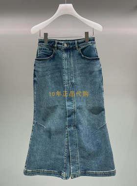 2I4R101折DAZZLED素国内正品代购2024冬蓝色新牛仔半裙吊牌1299