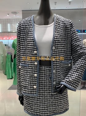 3H3F408折dzzitD素国内正品代购2023秋黑白格粗花呢外套吊牌1490