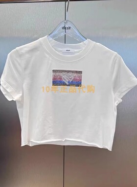 3I2B325折dzzitD素国内正品代购2024夏黑色烫钻短袖T恤吊牌595