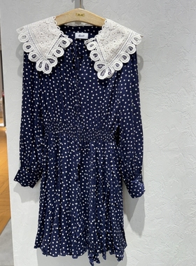 3H3O610折dzzitD素国内正品代购2023秋深蓝色连衣裙吊牌1590