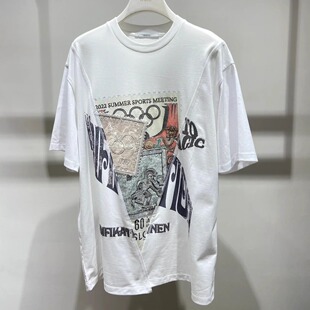 2E3B319折DAZZLE地素国内正品代购2022秋漂白色拼接大t恤吊牌1499