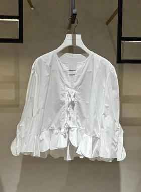 2H2D401折DAZZLED素国内正品代购2023夏漂白色中袖上衣吊牌1199