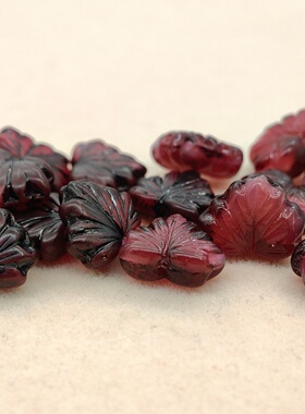 进口捷克琉璃13x11mm复古暗红夹心浆果紫枫叶手工diy材料