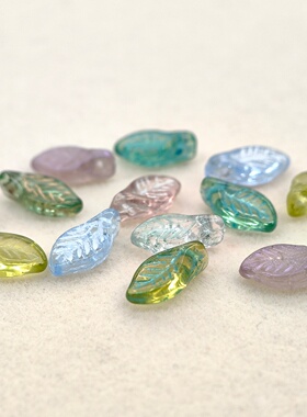 满49包邮 2颗捷克进口12x6mm树叶月桂叶百搭手链项链饰品配件