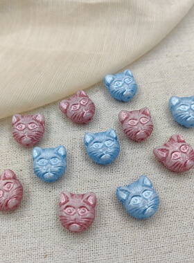 进口捷克珠12x13mm小清新猫头琉璃手工项链串珠DIY散珠材料配件