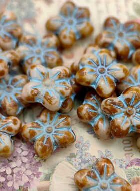 进口捷克珠14x12mm奶咖描蓝派大星手作diy串珠材料配饰玻璃珠