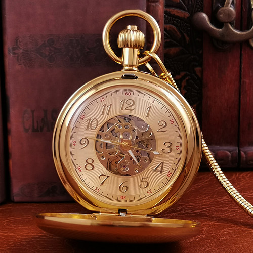 高端纯铜怀表机械复古男款全自动黄铜老上海古董金色定制可放照片