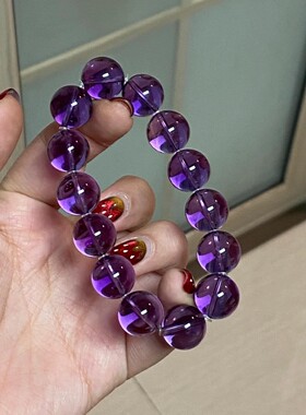 毕业级天然巴西乌拉圭全净体紫水晶手串单圈紫水晶手链女款深紫色