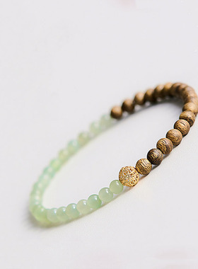 半山半水沉香木手串文玩檀木手链和田玉手链国风拼接手民族风