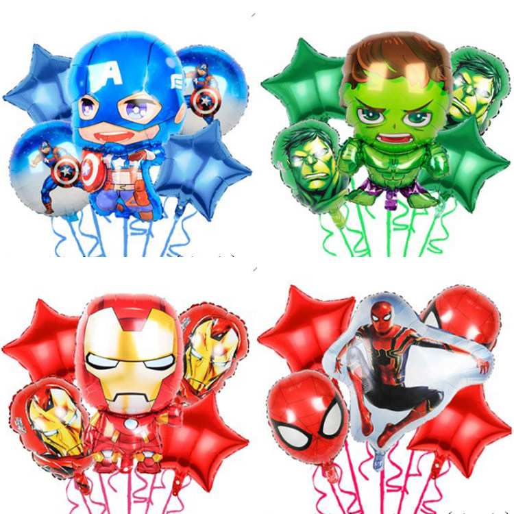 美国队长蜘蛛侠绿巨人钢铁侠复仇者联盟气球组合男孩生日主题装饰