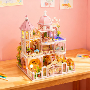 弘达diy小屋温莎斯堡3d立体拼装手动建筑城堡木质庭院别墅摆件送