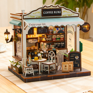弘达diy小屋青萃咖啡3d立体拼装建筑模型成人解压玩具送礼物女