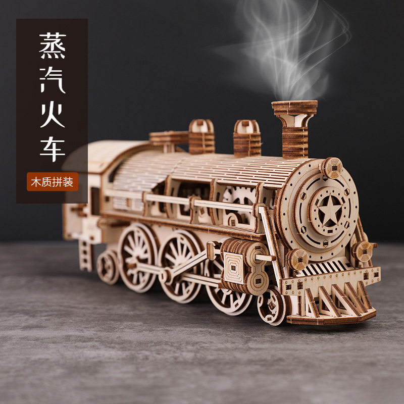 有格DIY木质蒸汽火车3D立体拼图高难度成人拼装机械动模型送礼物图片