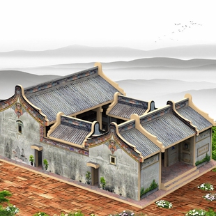 古建筑3d立体拼图建筑木制模型儿童研学益智手工拼装潮汕微缩场景