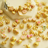 新款 虎年开运粉色招财纳福diy金饰散珠大孔手绳小配件手链挂件