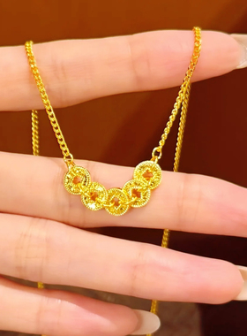 新中式龙鳞碎冰冰爆闪五帝钱项链钱多多招财轻奢高级感锁骨链送礼