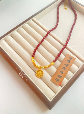 新中式国潮风朱砂点钻顺风顺水顺财神吊坠项链女轻奢小众锁骨链