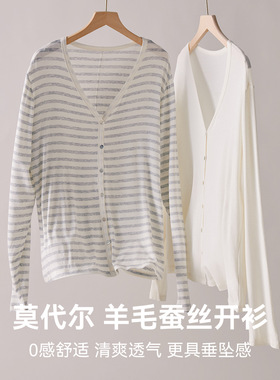 韩式薄款针织开衫女春秋莫代尔羊毛蚕丝长袖外套修身显瘦休闲上衣