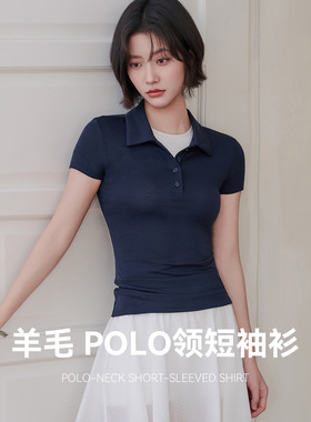 天丝羊毛短袖女春夏季修身显瘦女装上衣纯色翻领休闲POLO领T恤衫