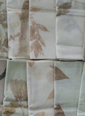 日本布织物作家手作 手工植物染布 植物图鉴棉制餐布 餐垫 桌布