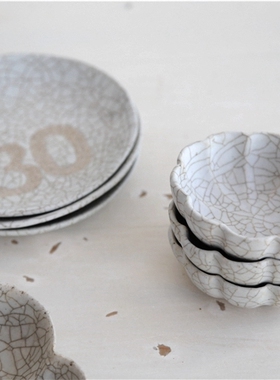 日本陶艺作家手作 文艺感温润质地贯入纹理粗陶餐盘 面盘 沙拉盘