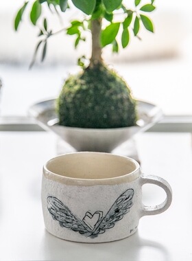 【月器】日本陶艺家hapur pottary手作 花朵手绘咖啡杯 杯子 壶