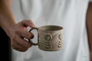 gallery浮雕感动物花朵小众风手工咖啡杯 月器 日本陶艺家fuji