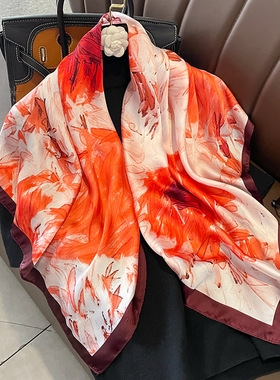 正方形90x90cm小丝巾女夏天百搭夏季韩国薄款围巾四方披肩大方巾