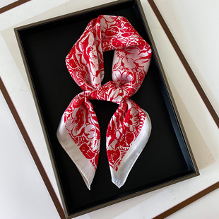 红色丝巾女士新款 搭配领巾围脖围巾欧美头 70缎面方巾韩系时尚