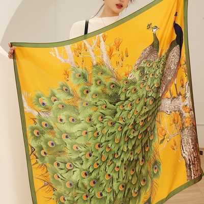 甬制新款110大方巾条纹印花丽锦锻仿真丝丝巾 跨境缎面包头巾百搭