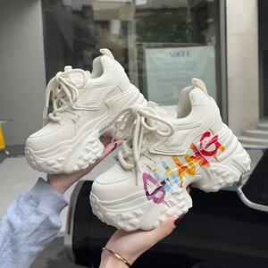 厚底老爹鞋女显脚小2025春新款内增高9厘米小个子休闲鞋彩绘单鞋