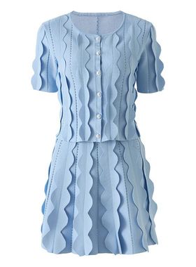 跨境外贸2026春夏季新款套装圆领短袖重工立体装饰短袖两件套套裙