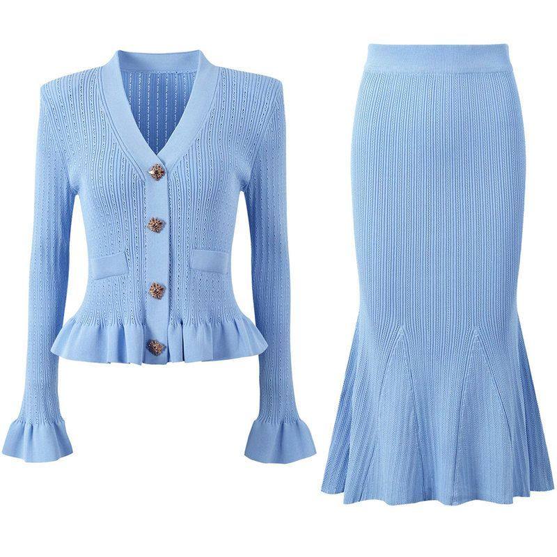 高版本现货春秋新款女式百搭时尚针织上衣开衫外套+鱼尾半裙套装,女装/女士精品,时尚套装,淘宝优惠券,粉丝福利购,淘宝优惠卷