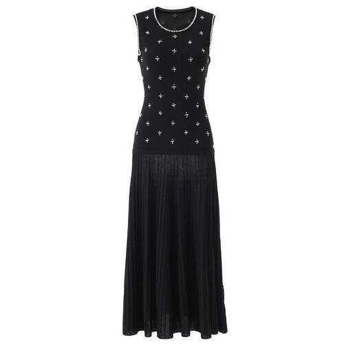 法式名媛早春钉珠针织修身连衣裙