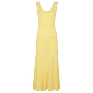 欧美高端高品质春夏新款时尚针织女式珍珠花朵无袖背心长连衣裙