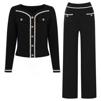 春秋针织钉珠长袖两件套