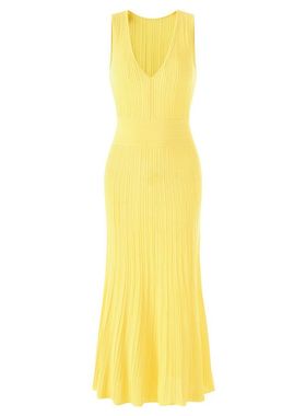 欧美夏季新款无袖马甲背心裙V领包臀针织连衣裙亮黄色显白连衣裙