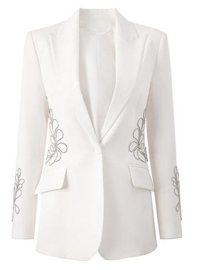 品质款2025春秋新款白色重工手工钉珠一粒扣西装上衣外套显瘦气质