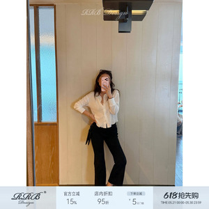 黑色高腰水洗牛仔微喇裤女