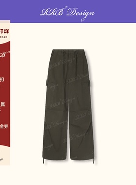 RRB Design 100%棉宽松显瘦松紧腰抽绳口袋打褶工装裤保暖休闲裤