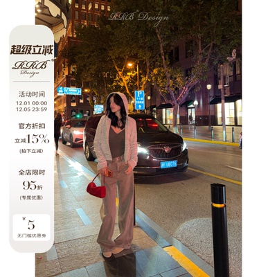 RRB Design 莱赛尔棉混纺工艺洗水时尚气质磨边阔腿牛仔裤